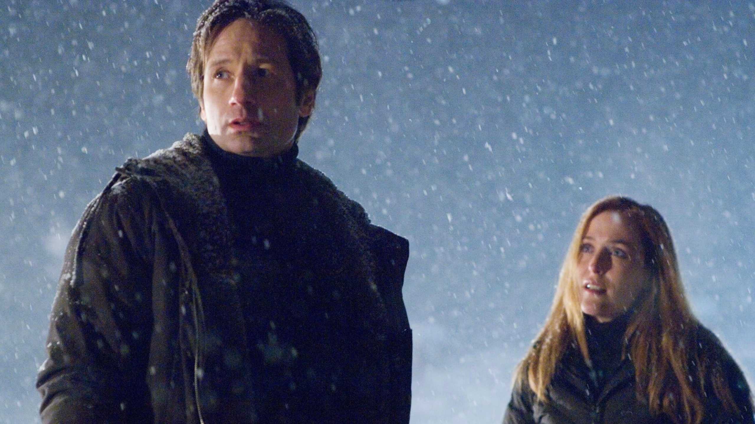 David Duchovny and Gillian Anderson in the snow in The X-Files I Want to Believe