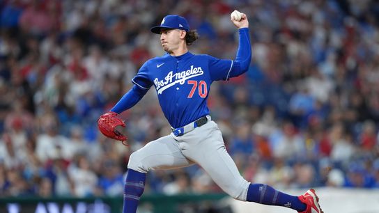 Los Angeles Dodgers starting pitcher Justin Wrobleski (70) throws a pitch against the Philadelphia Phillies in the first inning at Citizens Bank Park.