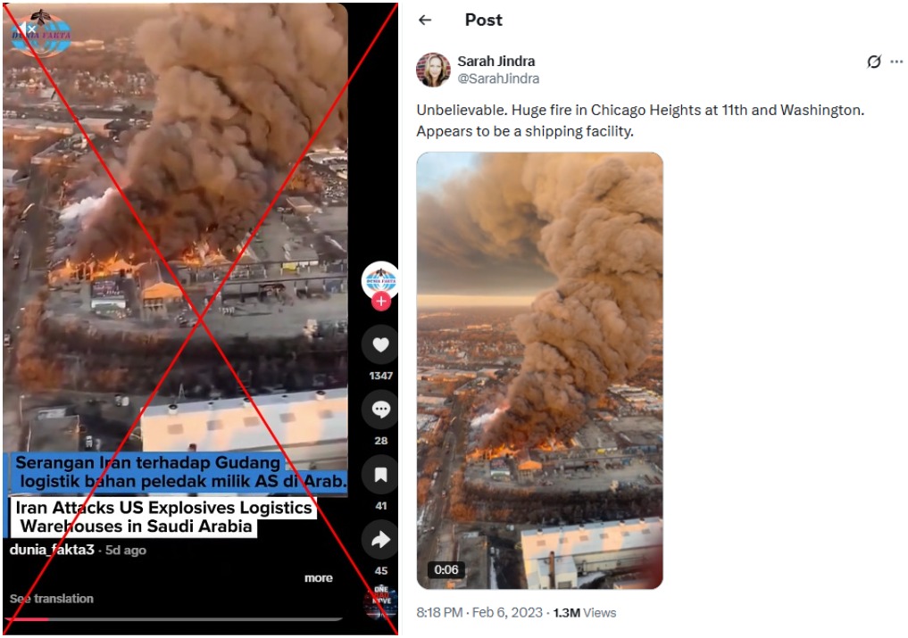 US warehouse blaze clip misrepresented as Middle East war scene