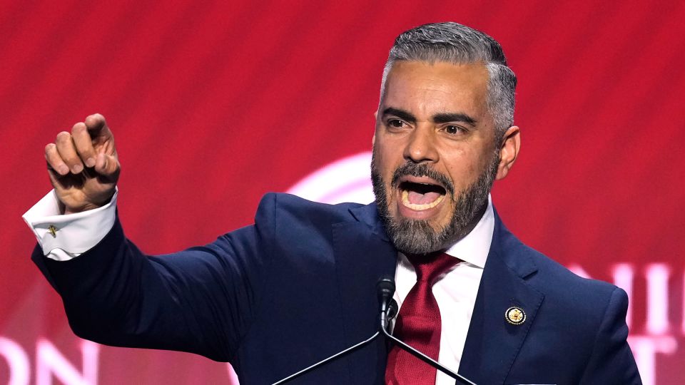 Rep. Juan Ciscomani speaks at a Turning Point USA event in Phoenix, Arizona, on April 17, 2026. - Ross D. Franklin/AP