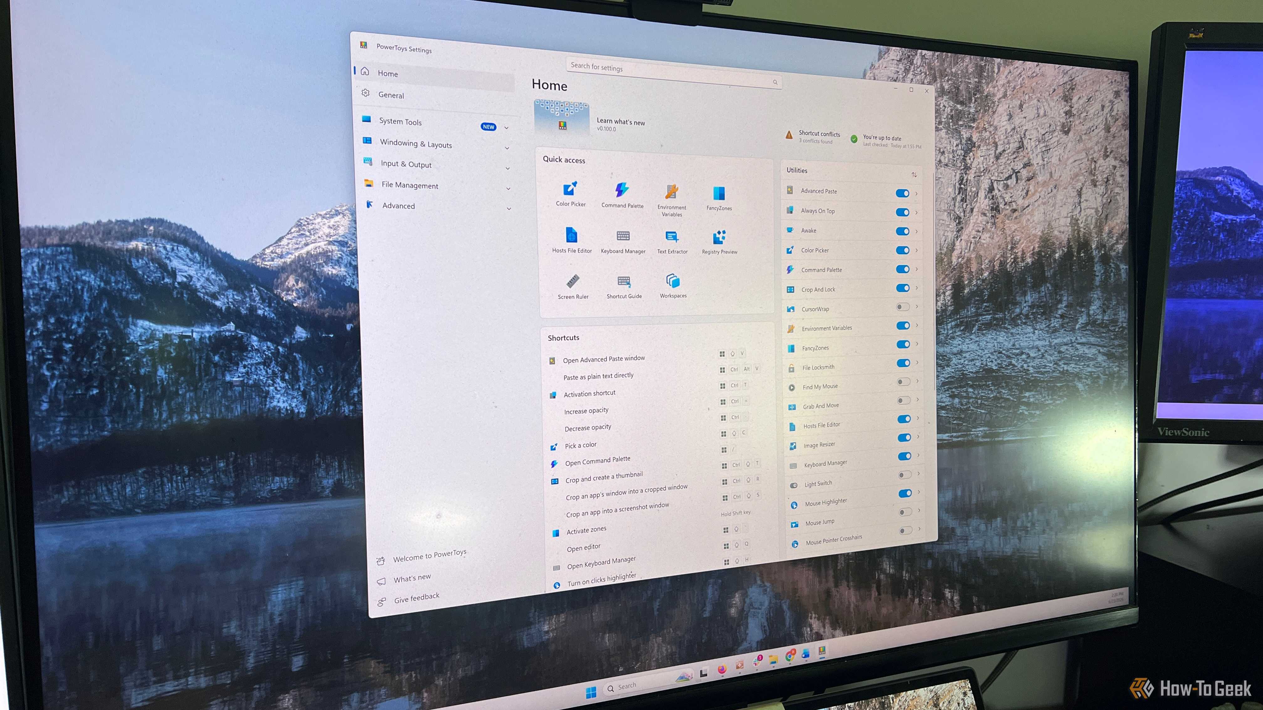 An image of a Windows Desktop with the application PowerToys open listing all the tools and itlities.