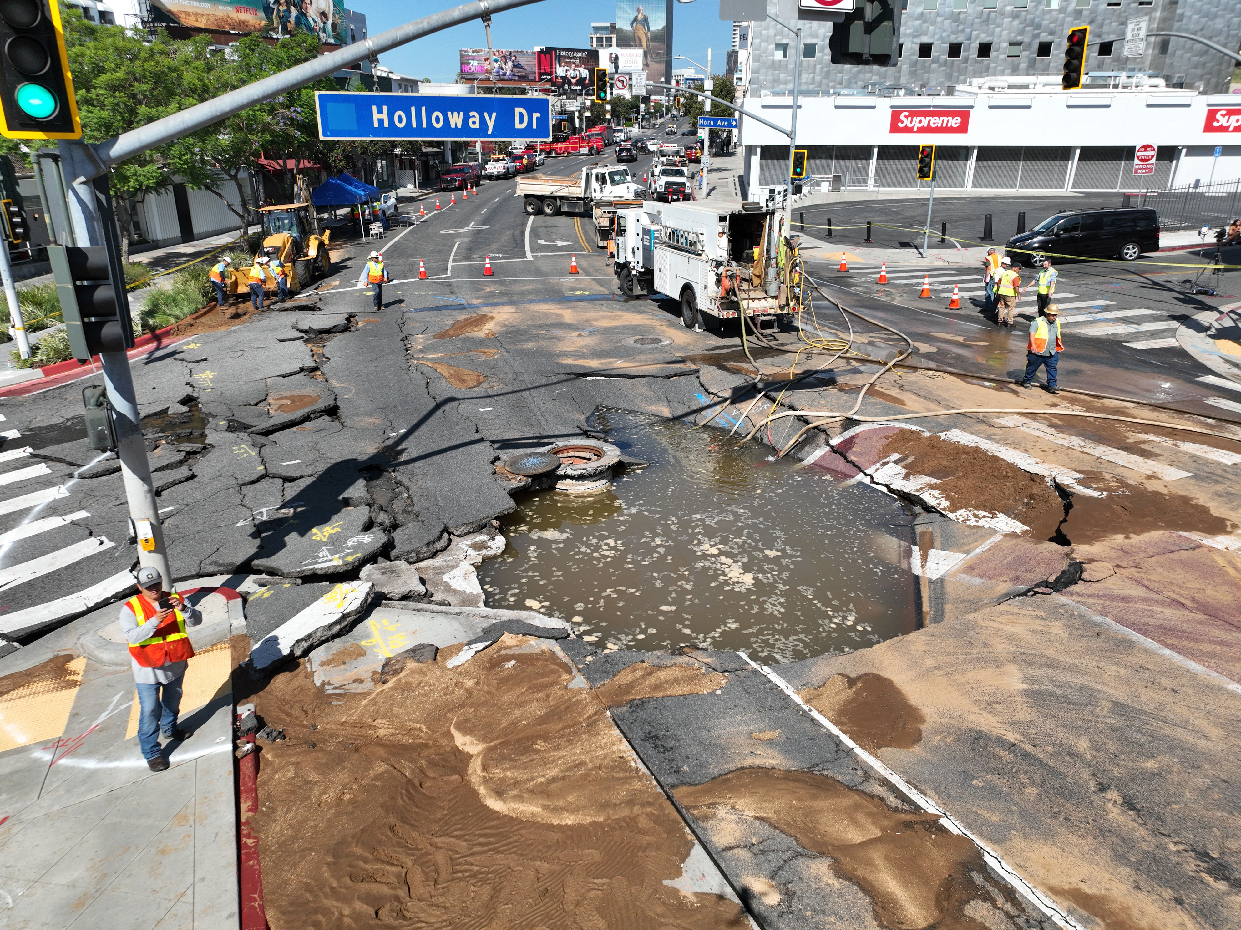 Work underway to fill West Hollywood sinkhole. When will Sunset Boulevard reopen?