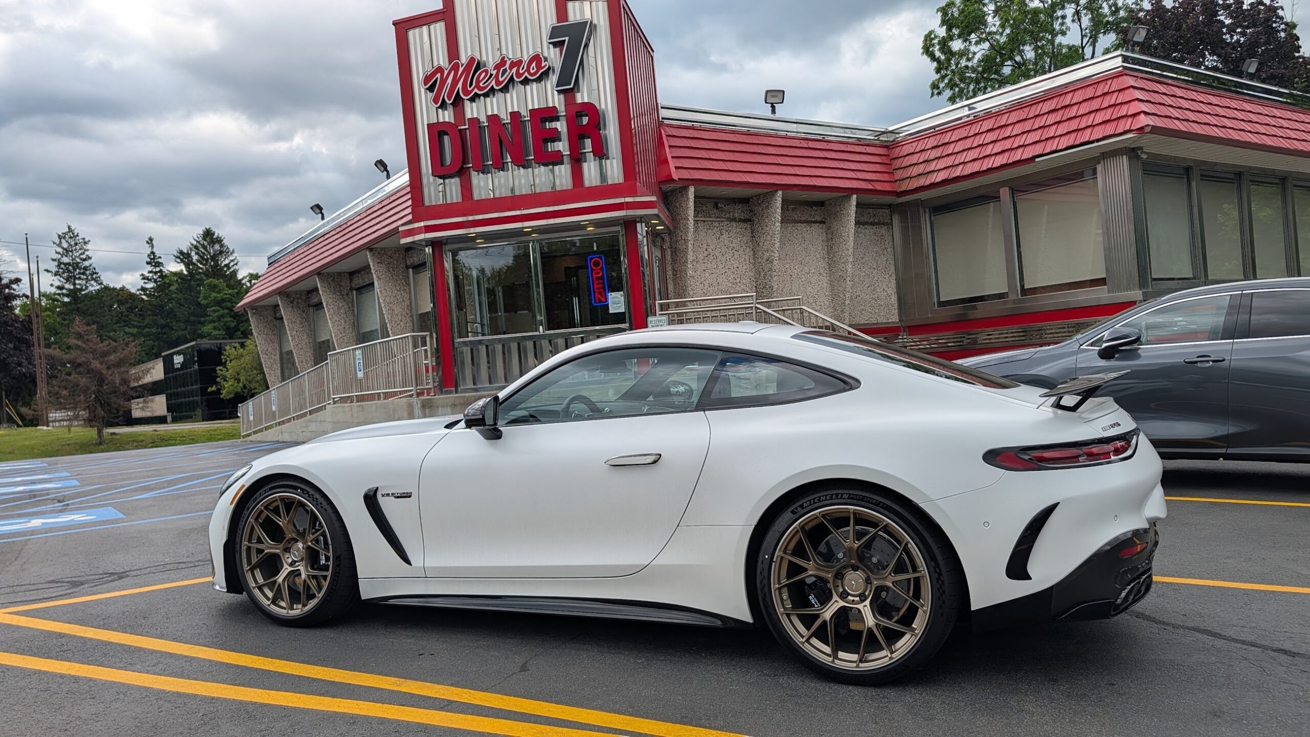 Mercedes-AMG GT 63 in front of a diner