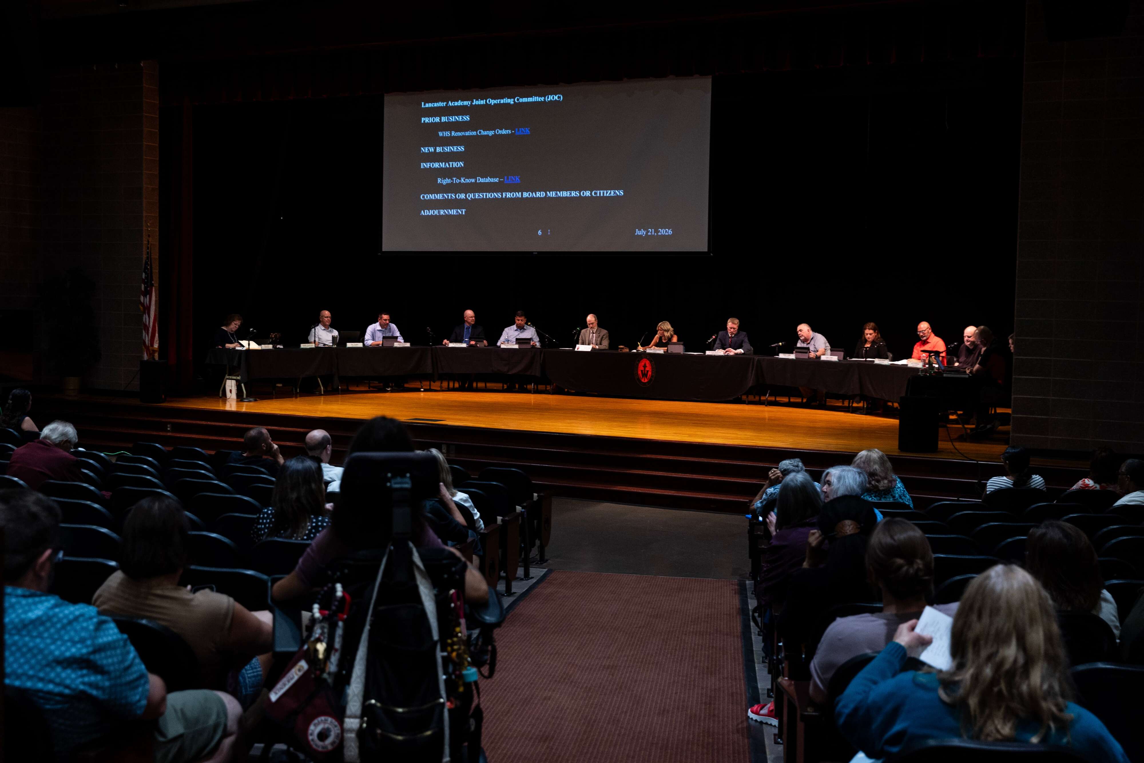 Warwick School Board members during a meeting on July 21, 2026, that included a discussion of a principal who left a dog to die in her hot car.