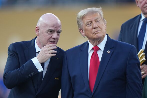 USA President Donald Trump and FIFA President Gianni Infantino speak