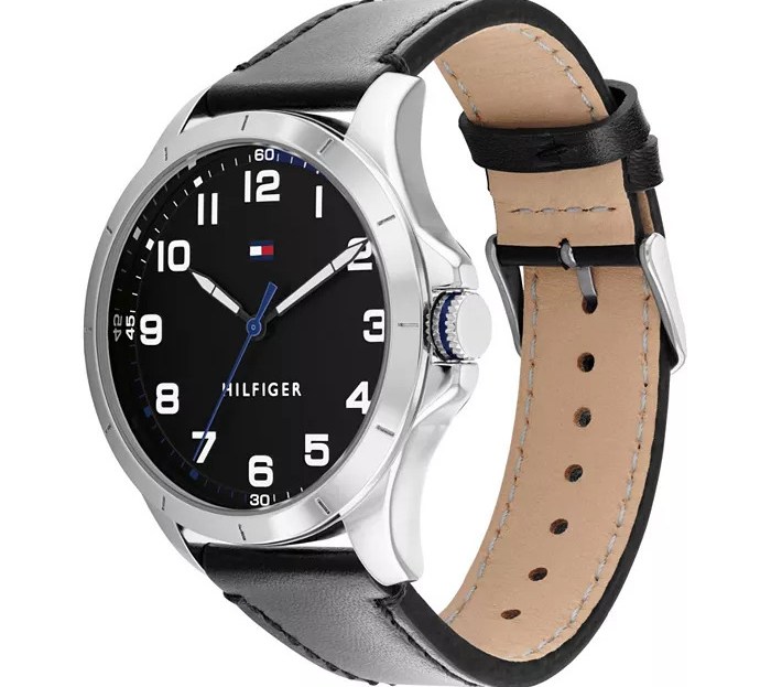 Tommy Hilfiger Men's Black Leather Strap Watch Shop Online