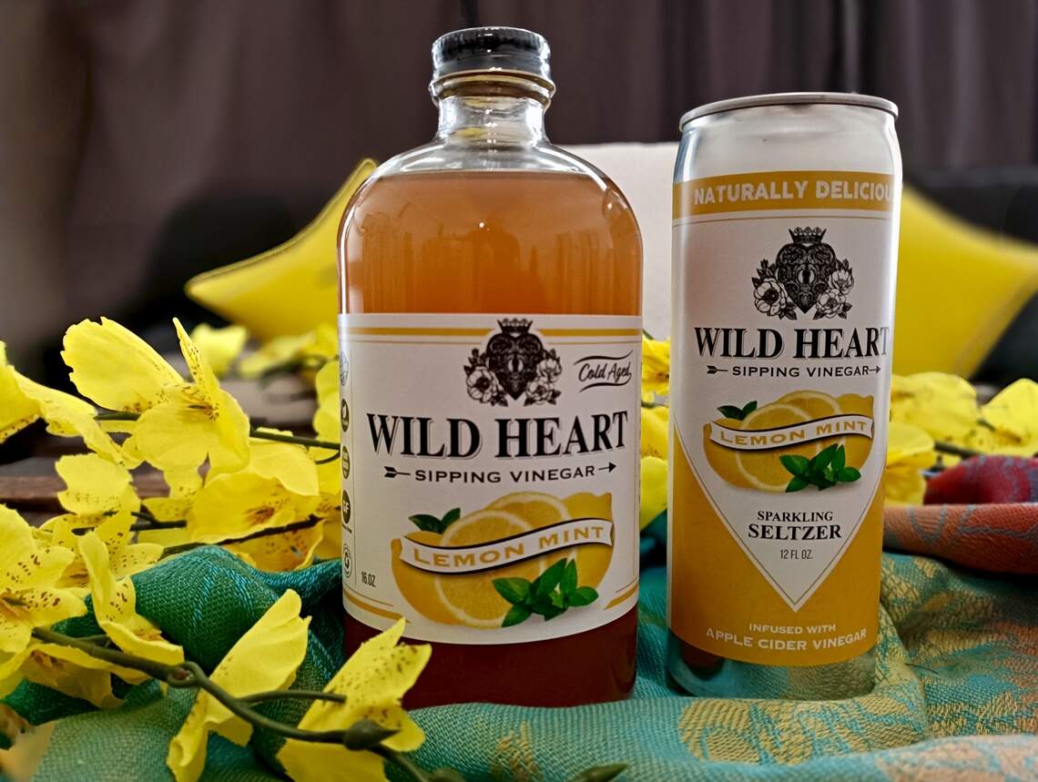One of Wild Hearts flavors of both vinegar and seltzer is the lemon mint.