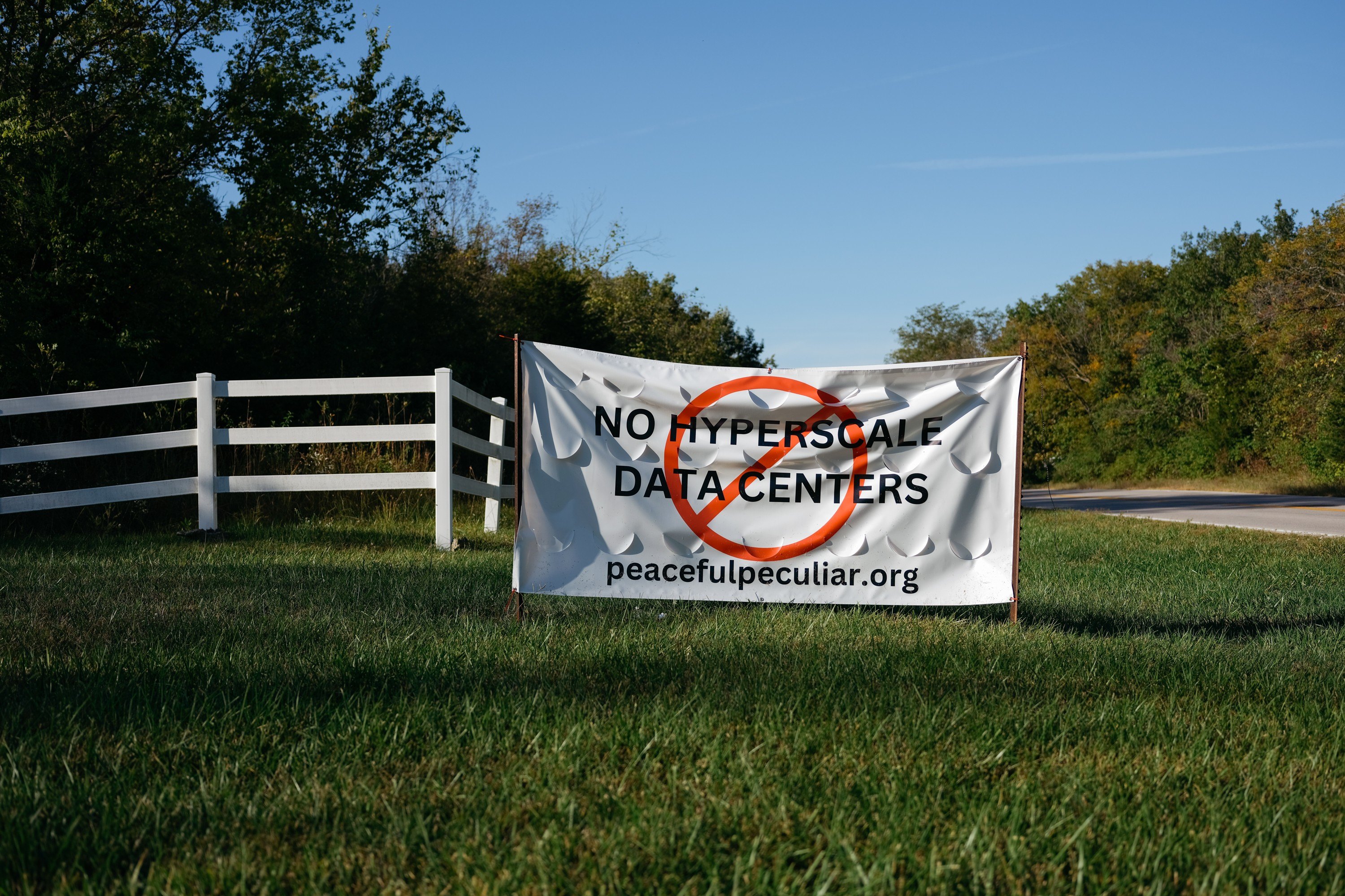 A sign near the proposed location of the data center in Peculia