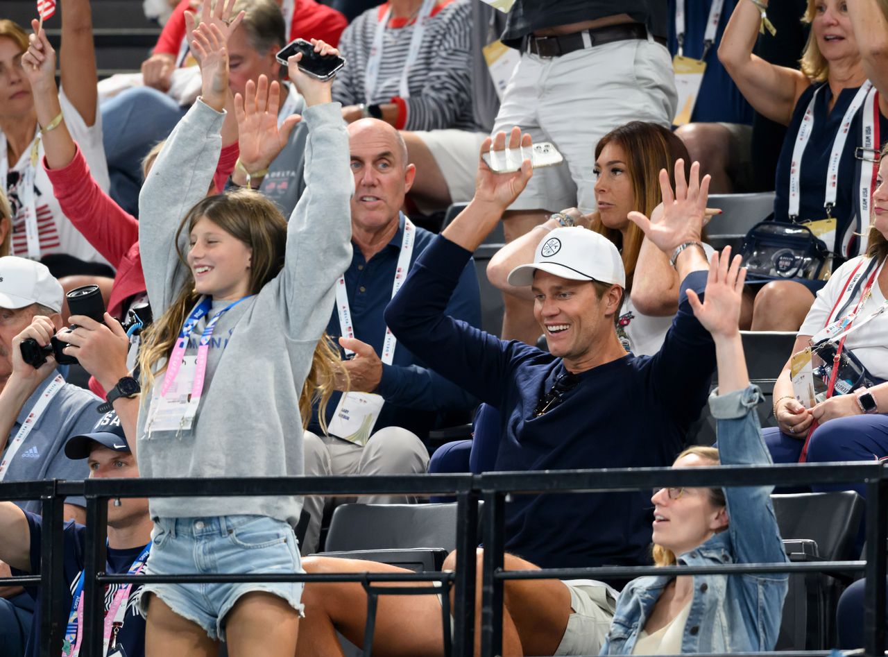 Tom Brady and his daughter Vivian Lake Brady at the Olympic Games Paris 2024 on August 5, 2024 in Paris, France