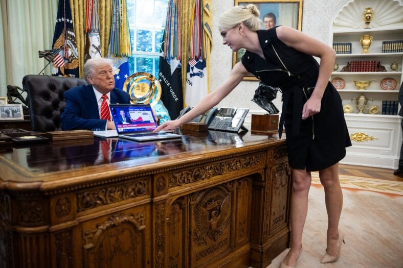 Donald Trump and Natalie Harp in the Oval Office