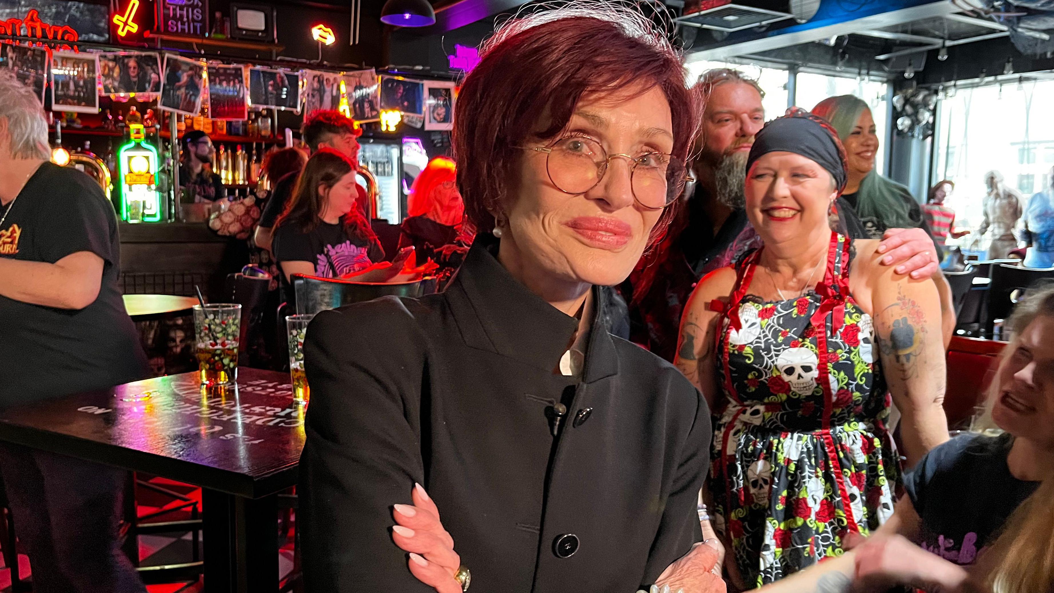 Sharon Osbourne was interviewed by the BBC's Ed James at Merlin Cafe Bar in Birmingham