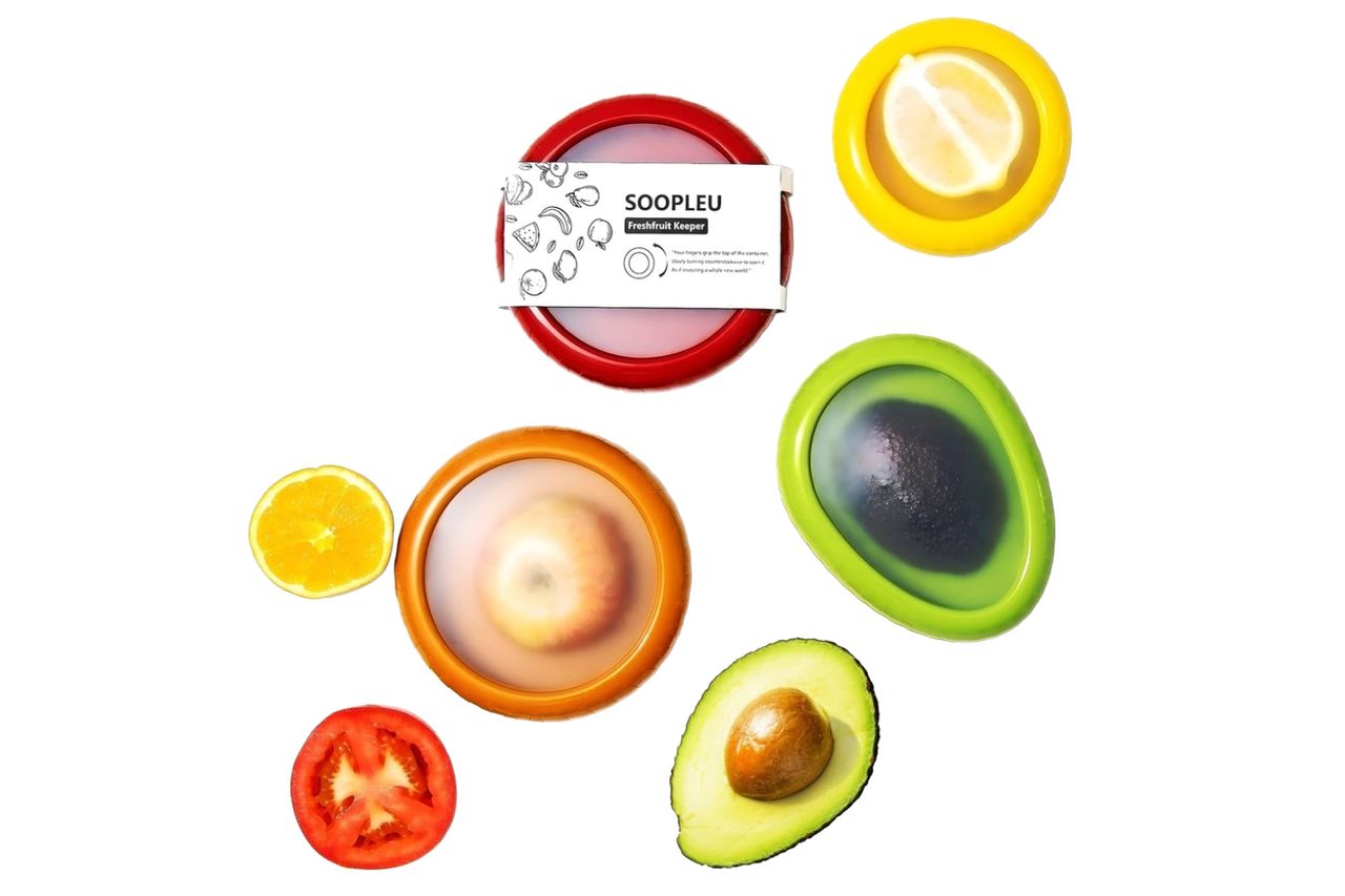SOOPLEU Avocado Saver and Tomato Holder - Set of 4 Reusable Storage Containers for Fridge - Ideal for Garlic, Onions, Lemons, and Potatoes
