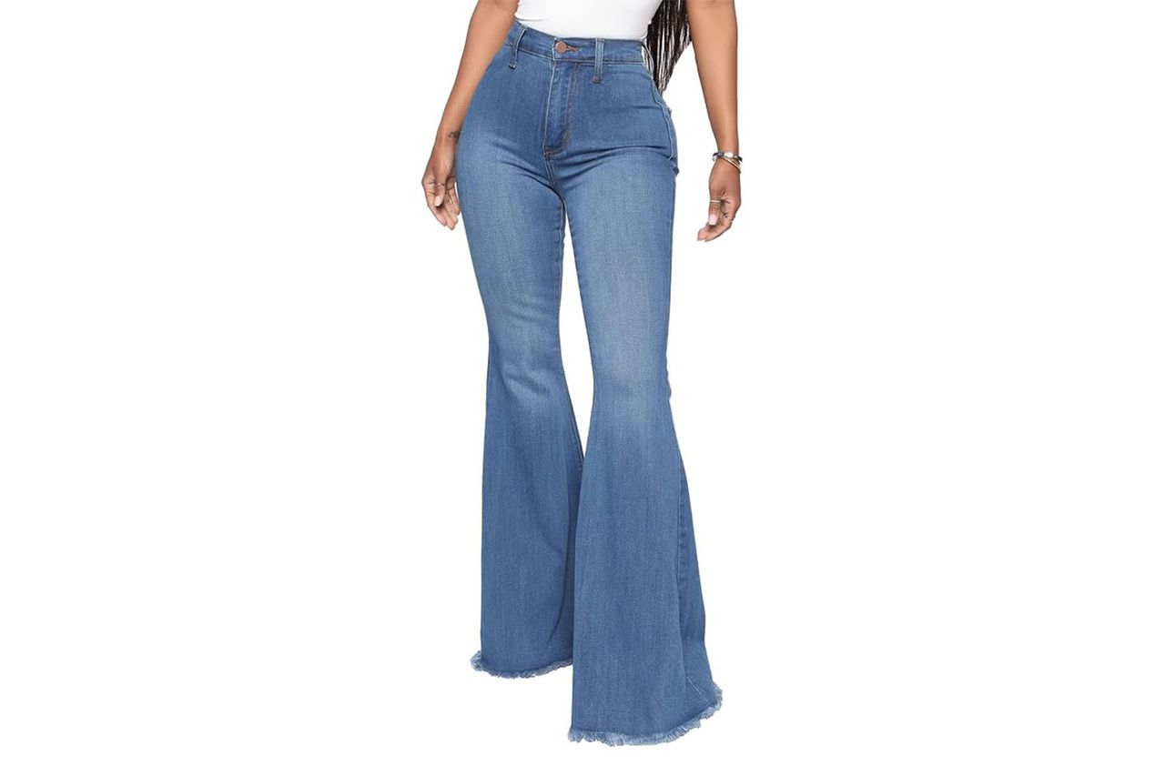CutieLove Women's Ripped Jeans Bell Bottom Flare Jeans Mid Rise Destroyed Hem Denim Pants