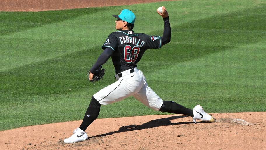 Feb 25, 2026; Salt River Pima-Maricopa, Arizona, USA; Arizona Diamondbacks pitcher Gerardo Carrillo (68)throws in the third i