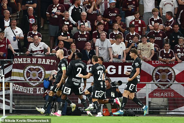 Graz celebrate after Stankovic scores the early opening goal for Graz