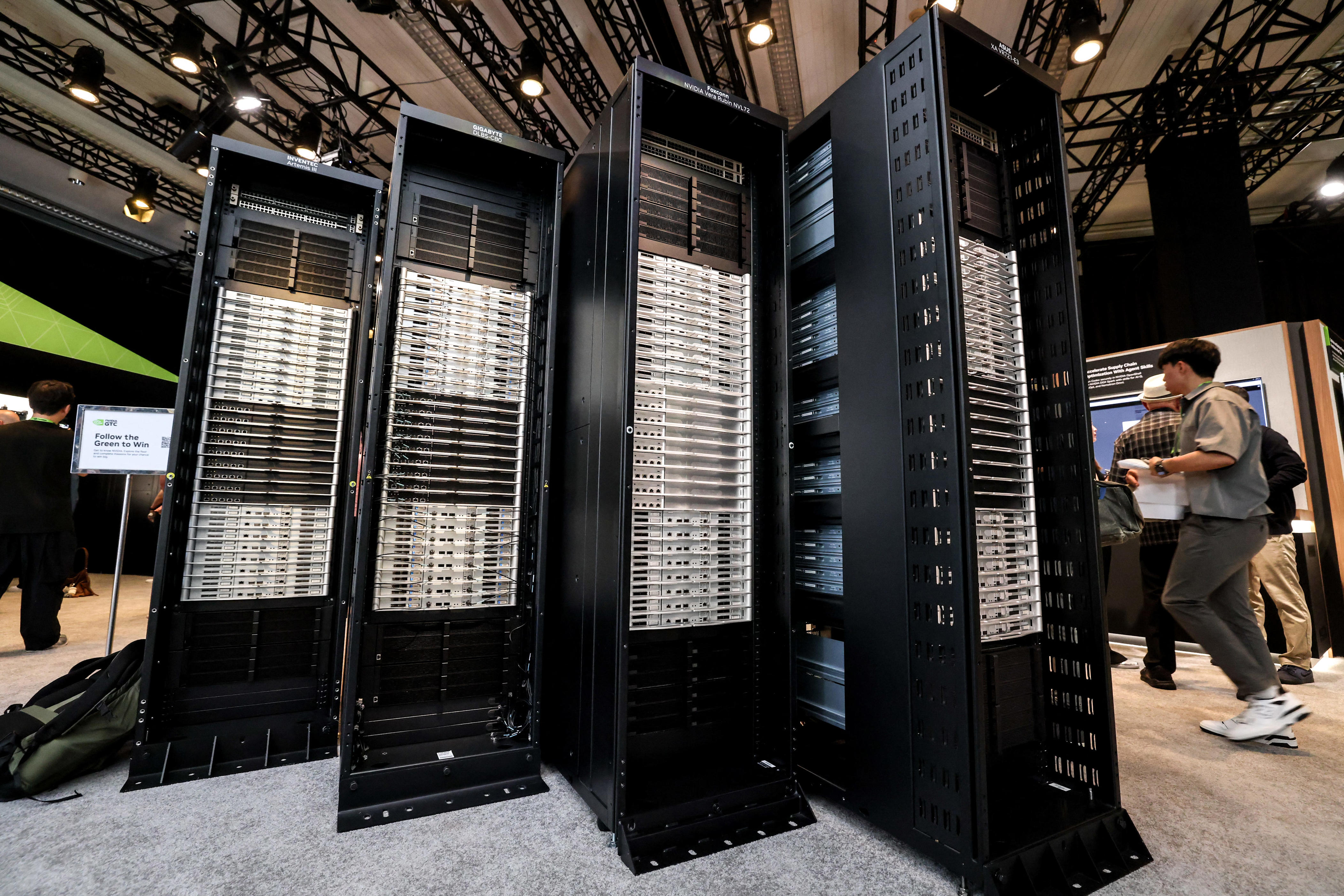 AI server racks are displayed during the Nvidia Product Showcase at Computex 2026