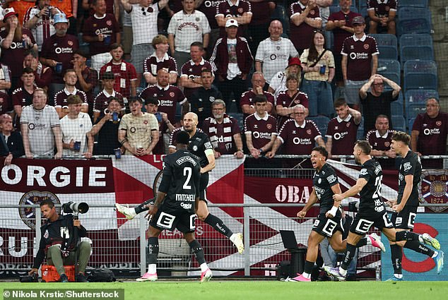 Stankovic celebrates after Sturm Graz go 1-0 up inside four minutes