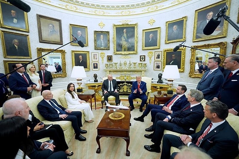 President Donald Trump meets with Lebanese President Joseph Aoun in the Oval Office at the White House, Tuesday, 21 July, 2026, in Washington. (AP Photo/Mark Schiefelbein) Pro