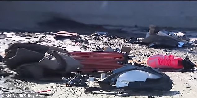 The aftermath of the crash was shown above, including a pink sneaker among the debris