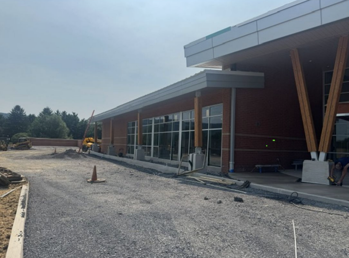 This shot shows an exterior look at the new wing constructed at Mount Nittany Elementary School.