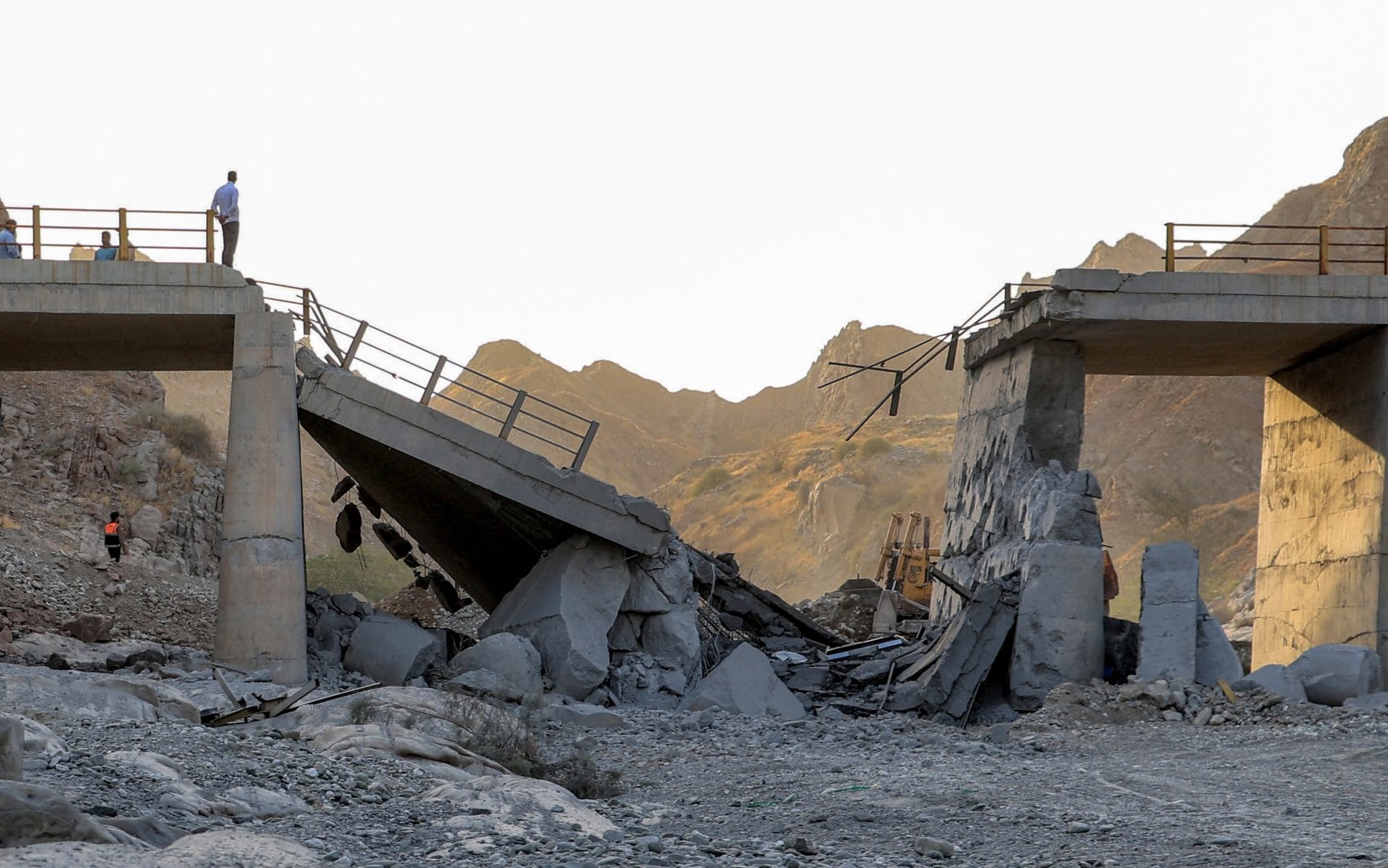 A damaged bridge along the road connecting Roudan and Bandar Abbas in southern Iran, pictured on July 18
