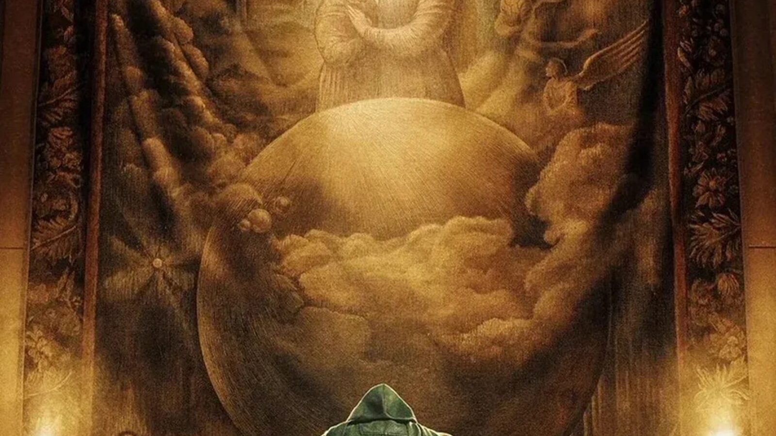 Doctor Doom looks at a tapestry in Avengers: Doomsday poster.