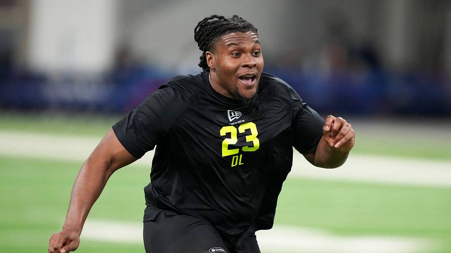 Feb 26, 2026; Indianapolis, IN, USA; Texas A&M defensive lineman Tyler Onyedim (DL23) during the NFL Scouting Combine at Luc