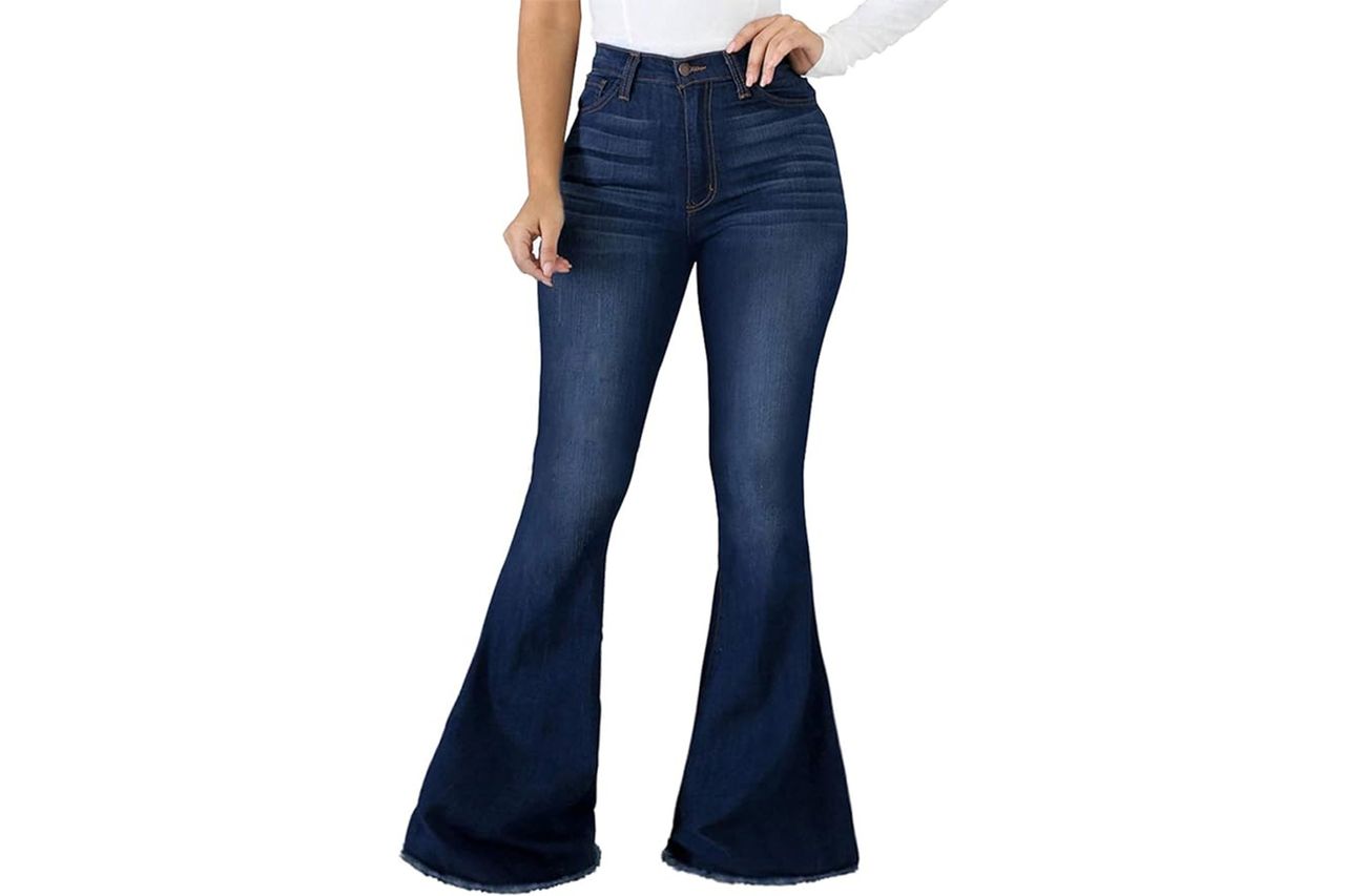 CuteCherry Bell Bottom Jeans for Women Ripped Skinny Bell Bottom Raw Hem Denim Pants