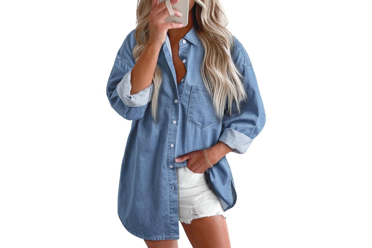 astylish women denim shirts button down blouse