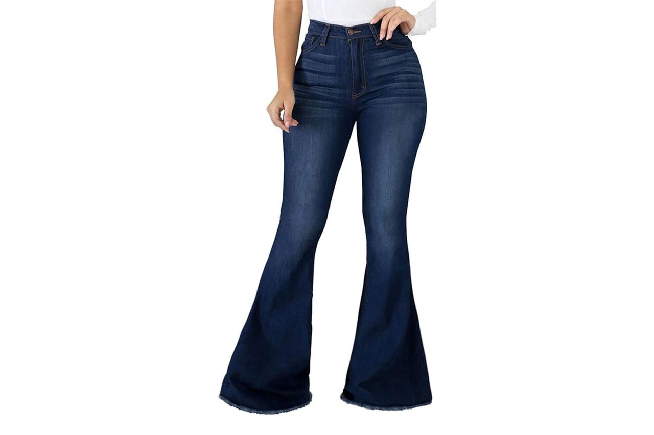 CuteCherry Bell Bottom Jeans for Women Ripped Skinny Bell Bottom Raw Hem Denim Pants