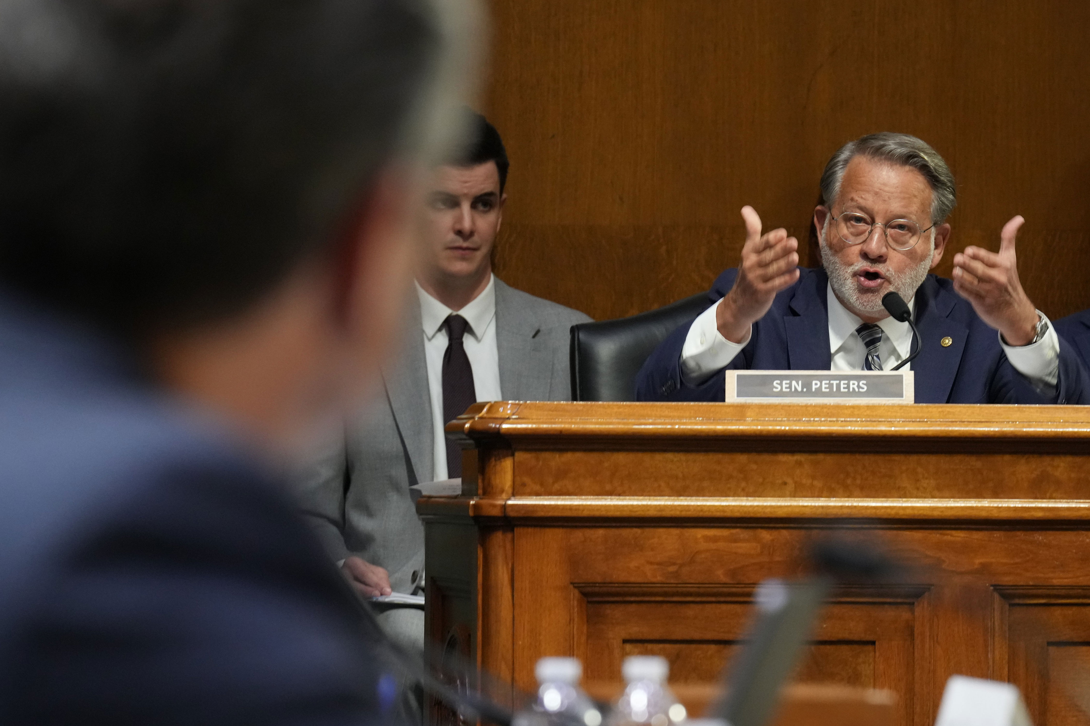 Peters told Hegseth that the secretary has ‘failed’ American troops without a long-term plan to end the Iran war, which Hesgseth says will cost at least $37.5 billion (AP)