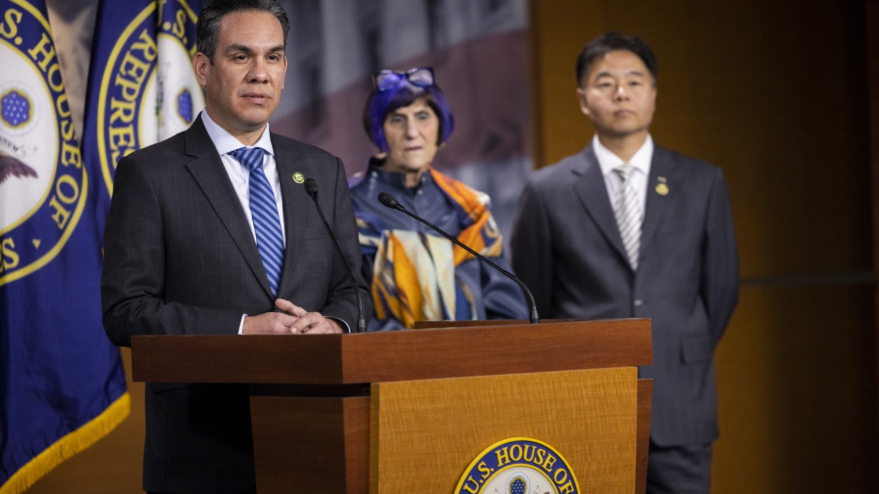 Chair of the House Democratic Caucus Pete Aguilar, D-Calif., speaks during a press conference following a caucus meeting in Washington D.C., United States on January 10, 2023.