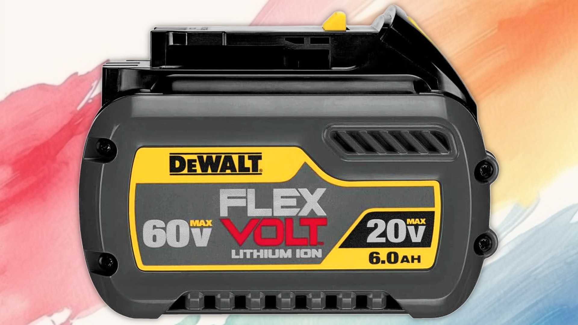 Dewalt FlexVolt battery on a painted background.