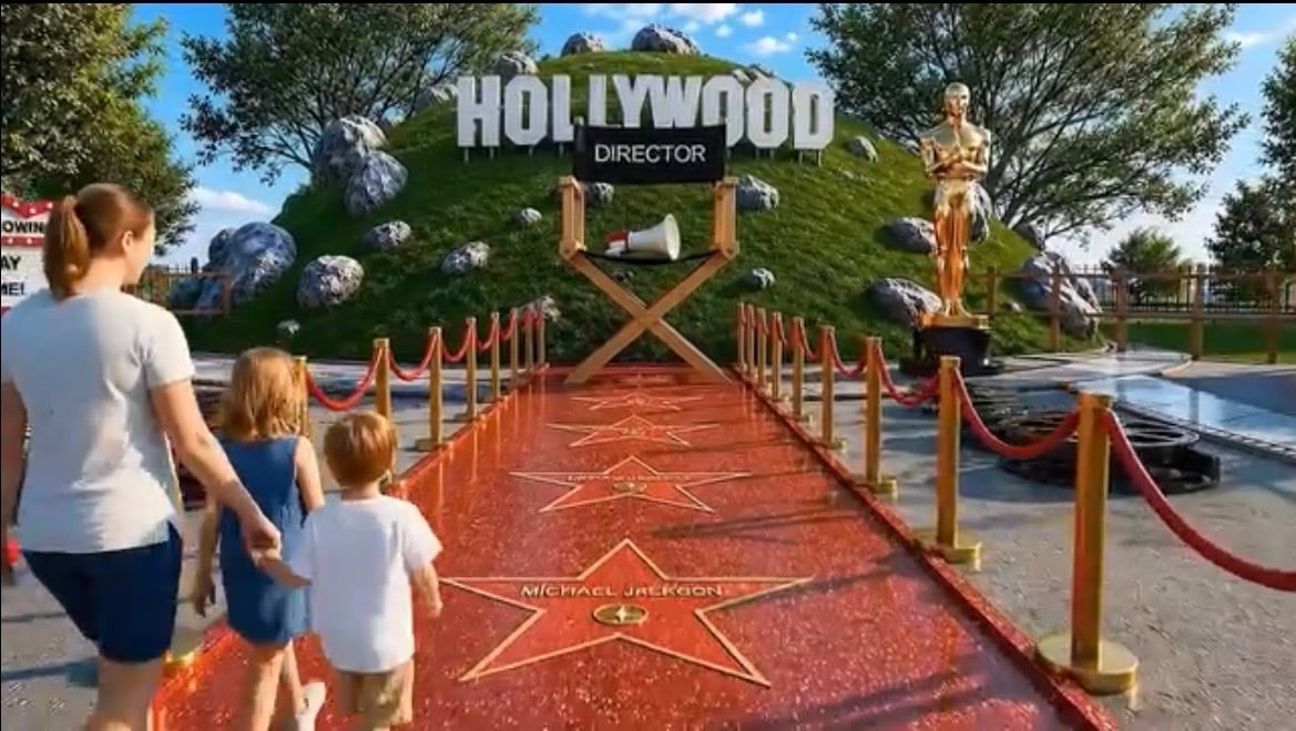 The park also includes a baby-version of the Hollywood walk of fame, with the main name being Michael Jackson. / Bucharest District 4 Mayor Daniel Băluță