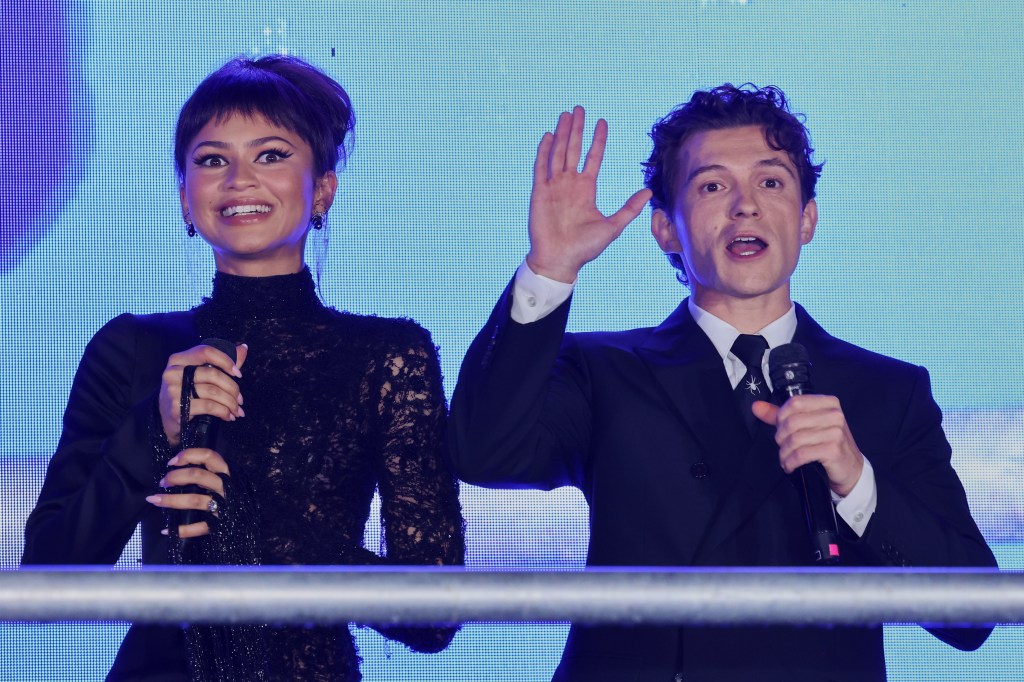 Zendaya and Tom Holland on stage at the Red Carpet Movie 'Spider-Man: Brand New Day'.