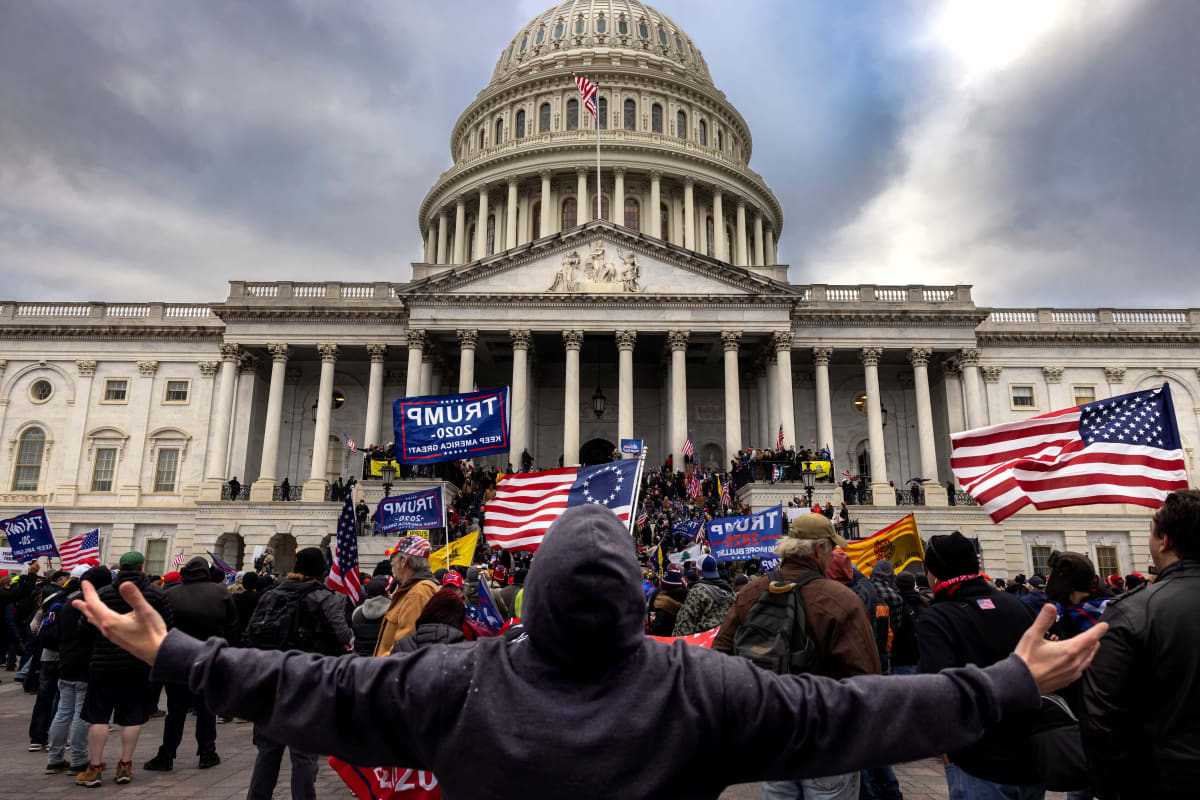 WASHINGTON, DC - JANUARY 6: Pro-Trump protesters gather in front of the U.S. Capitol Building on Jan