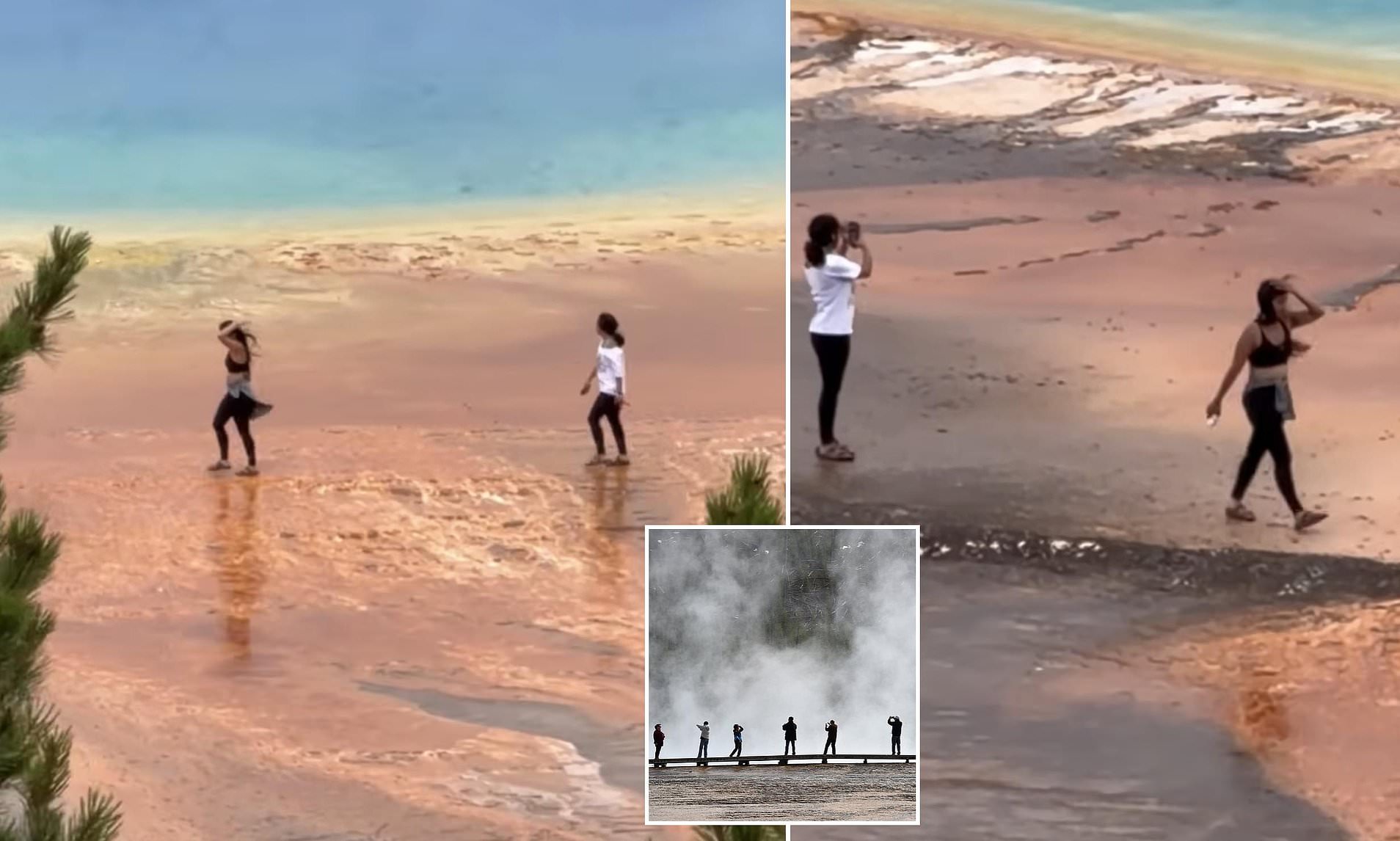 Yellowstone tourists filmed dangerously close to scalding hot spring