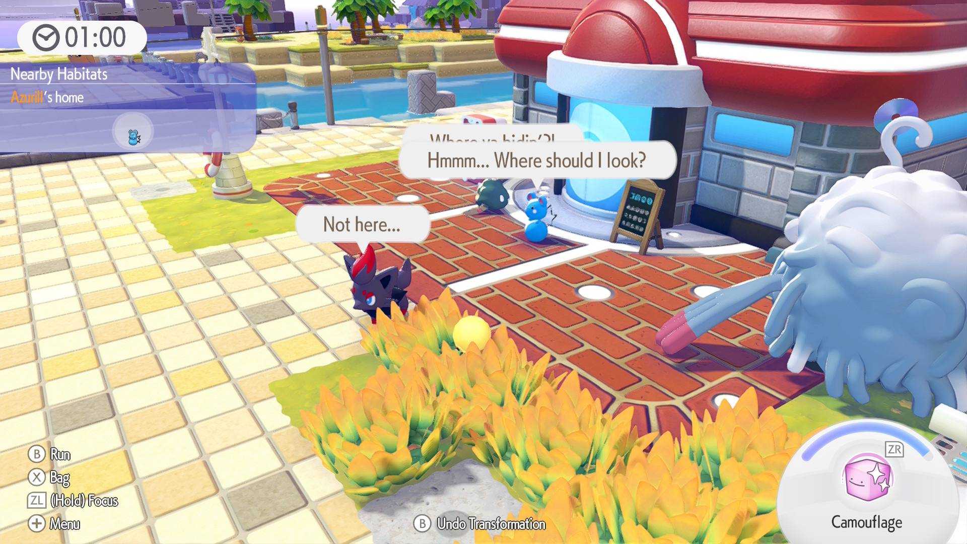 Hiding in some long grass in the hide and sneak contest in Pokemon Pokopia.
