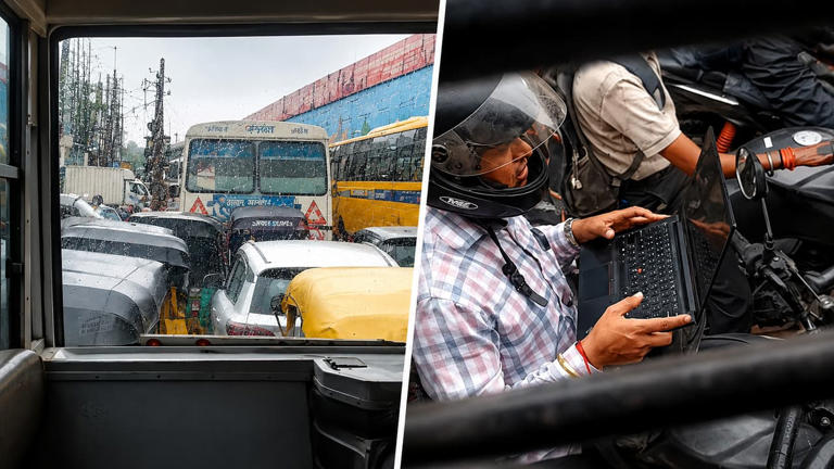 Watch: Man opens laptop at traffic signal, internet says 'this is ...