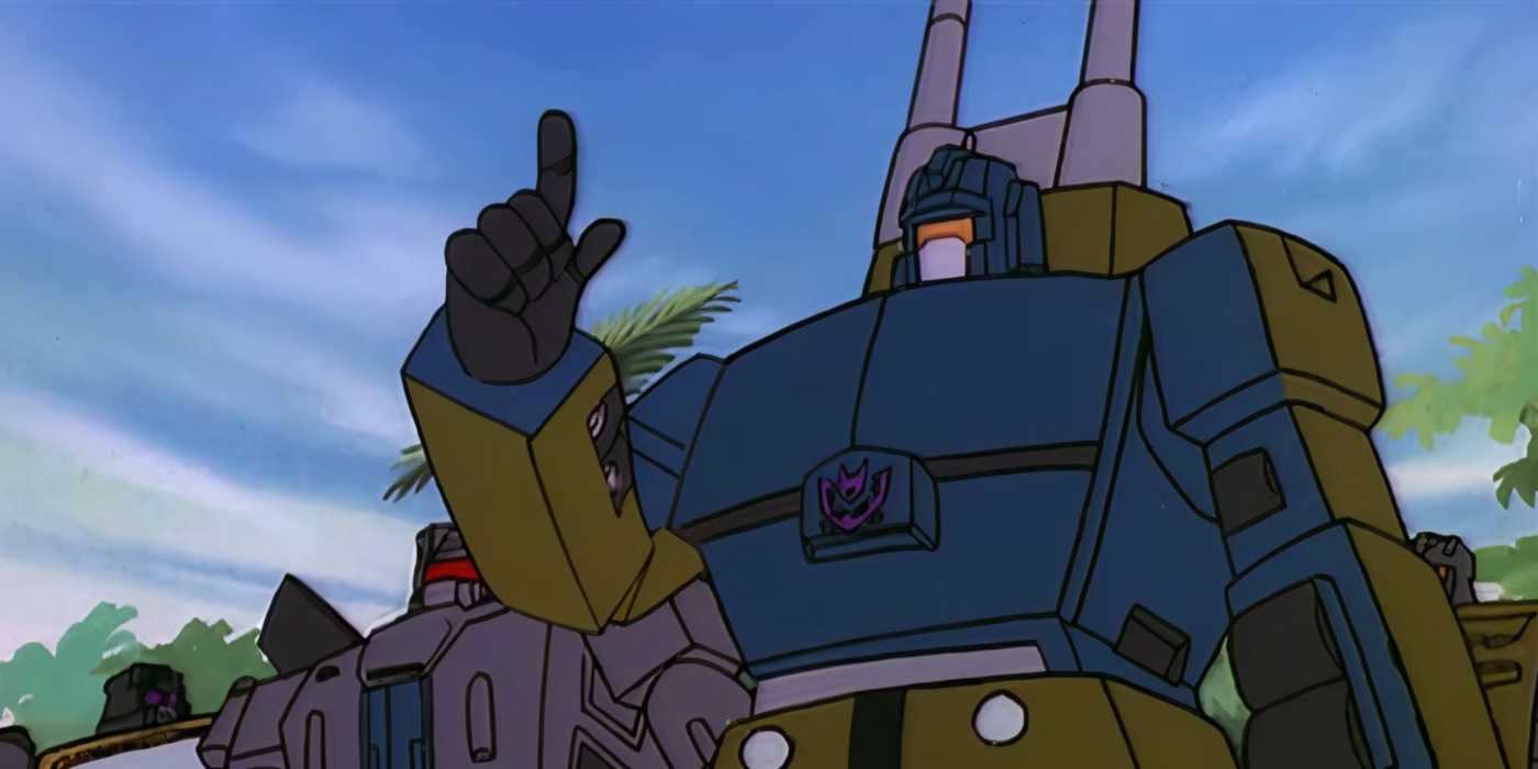 Onslaught flanked by his newly recruited Combaticons in the G1 Transformers episode
