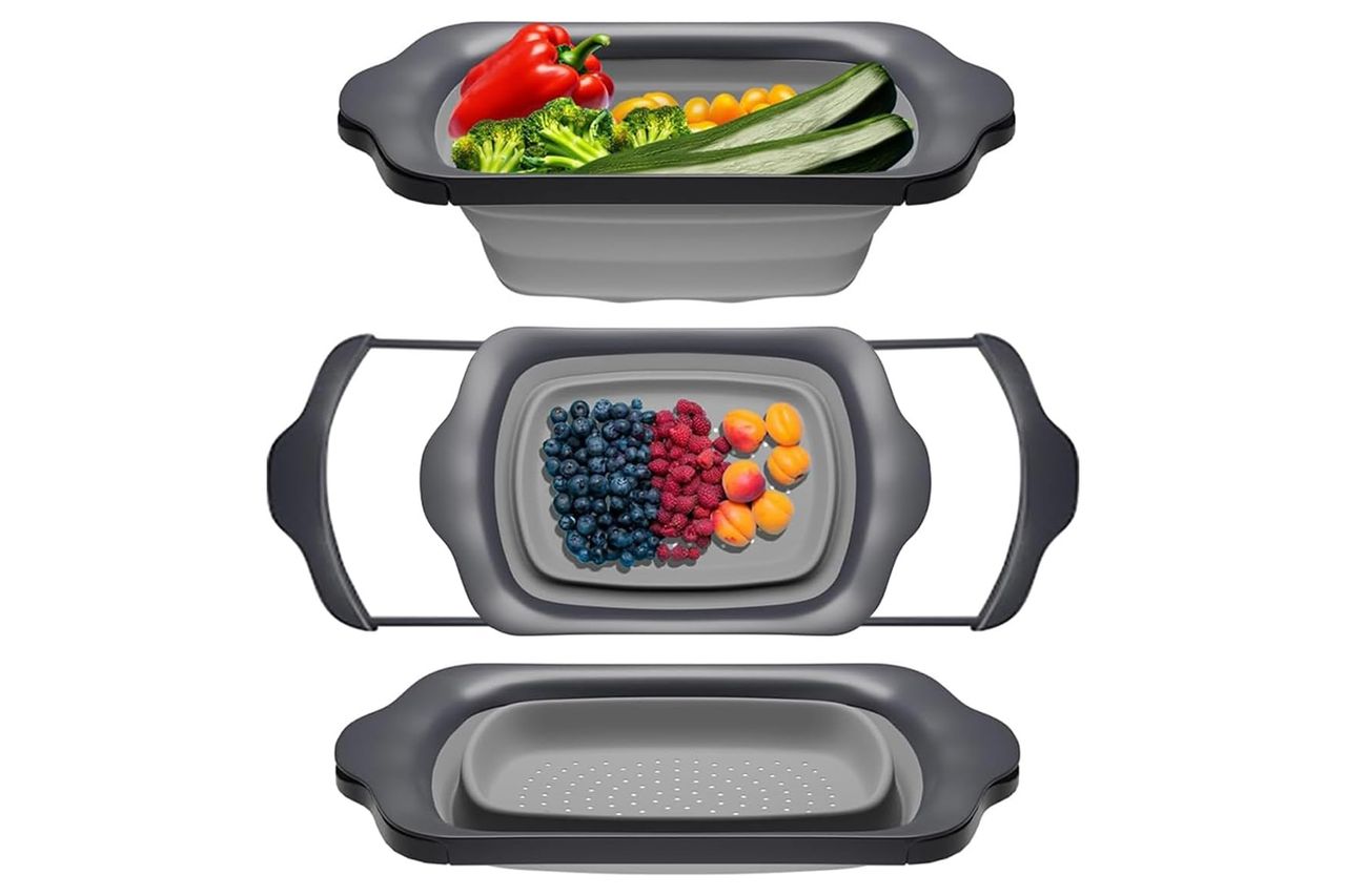 Comfify Gray Collapsible Silicone Over-Sink Colander