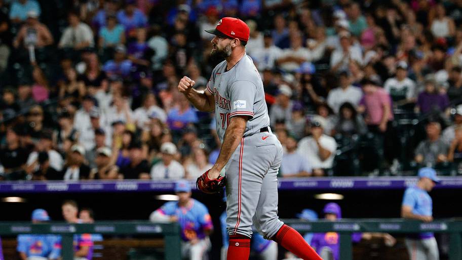 Jul 17, 2026; Denver, Colorado, USA; Cincinnati Reds relief pitcher Tejay Antone (70) reacts after the game