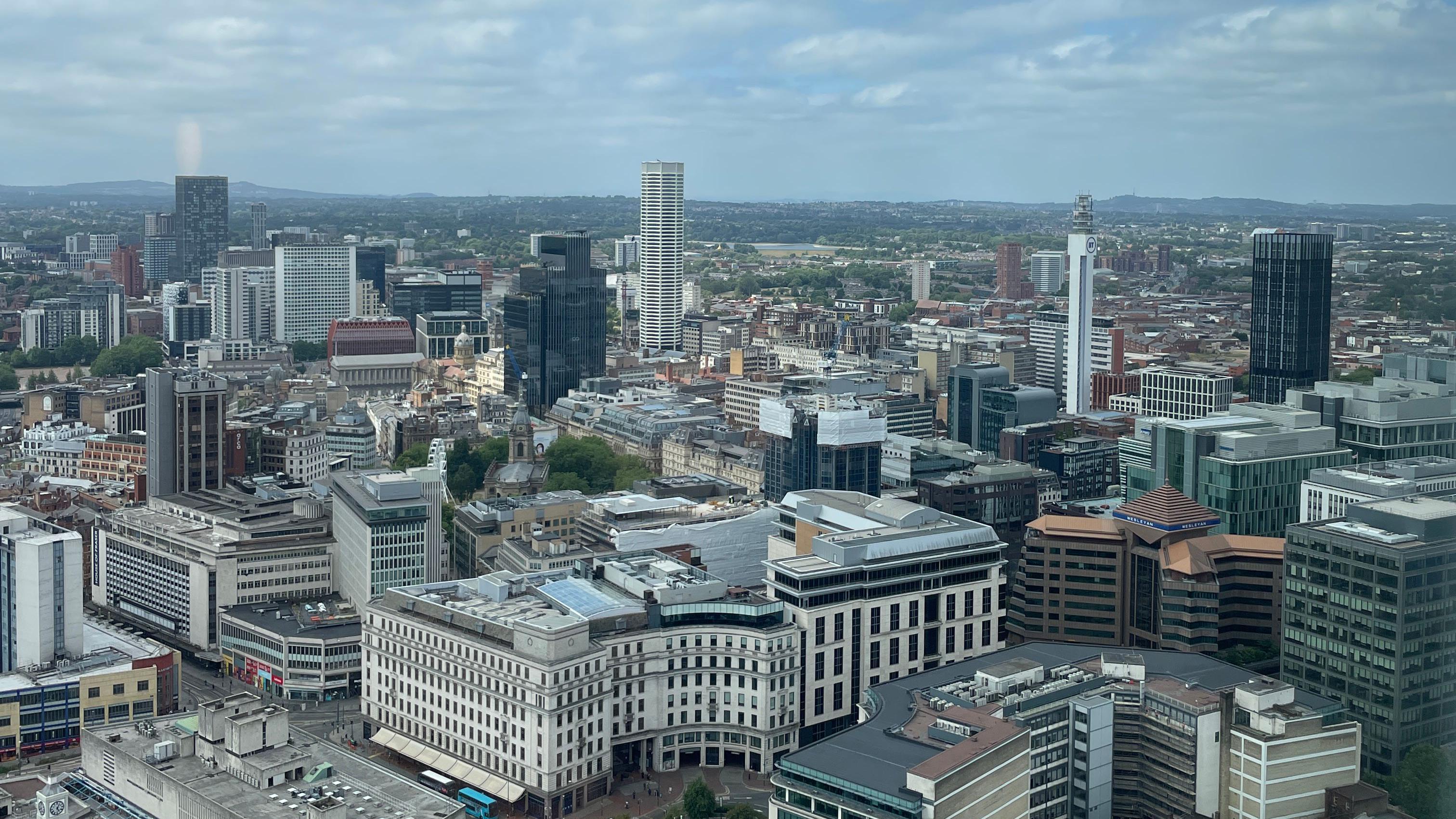The view across Birmingham from near the top of One Eastside's skyscraper