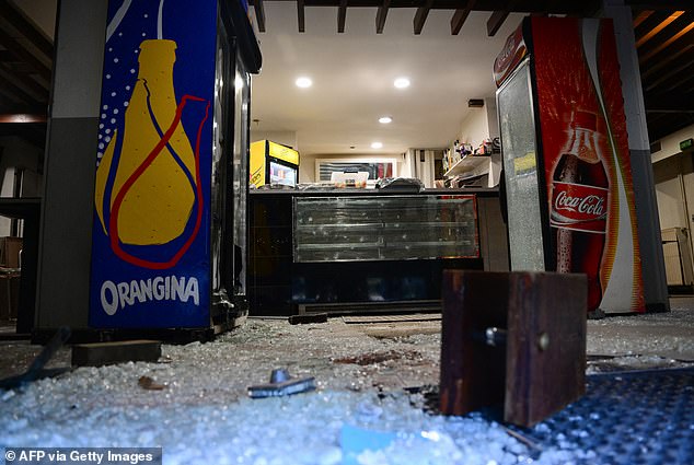 Damages inside the Aksehir bar where a grenade was thrown, in the Grenoble Olympic Village, part of La Villeneuve district, on February 13, 2025