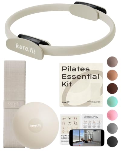 Kure.fit Home Pilates Essentials Kit for Women | Pilates Ring, Mini Ball, Booty Band Set | Pilates Equipment Starter Set in Gift Box | Workout Guide Included