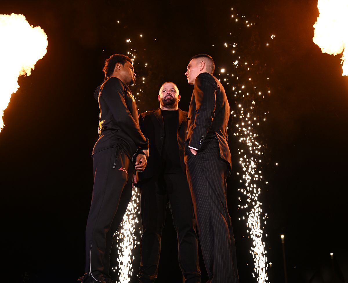 Spence and Tszyu face off at Tuesday's Grand Arrivals in Sydney.