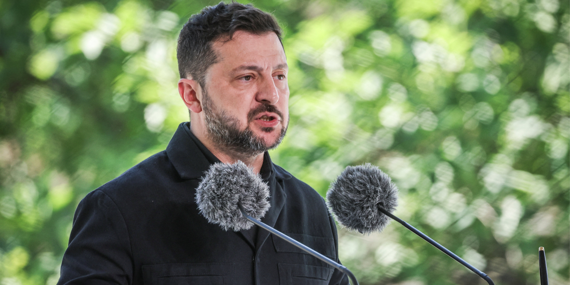 Ukrainian President Volodymyr Zelenskyy during a joint press conference with European Commission President Ursula von der Leyen in Kyiv on July 15, 2026