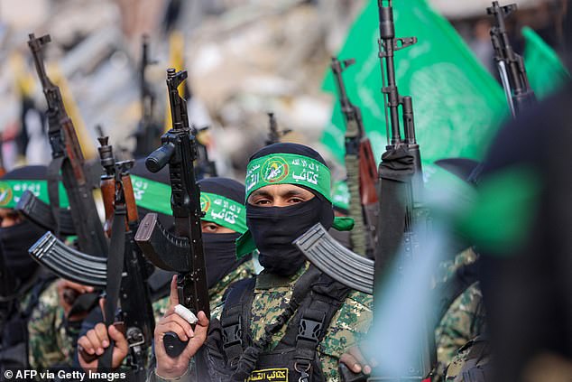 Hamas fighters pictured in Gaza City