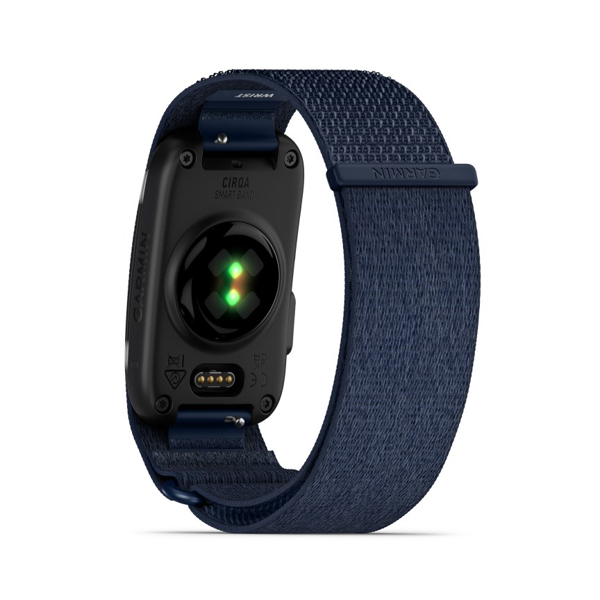 The blue Cirqa Smart Band over a white background.
