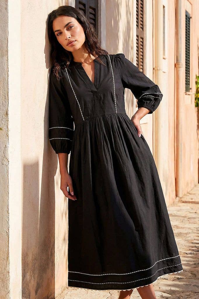 Roman Ric Rac Collared Midi Dress
